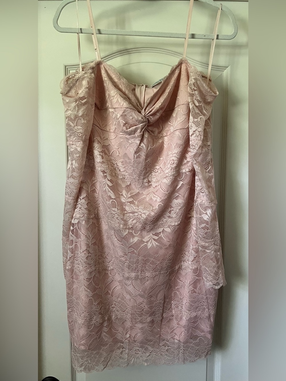 Guess Blush Pink Lace Midi Dress with Front Knot
